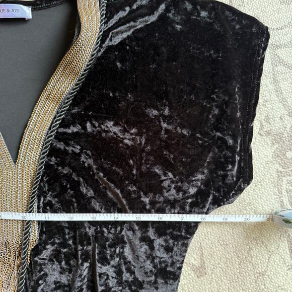 Laurie & Joe Black Crushed Velvet Gold Embroidered Kaftan Maxi Dress Fringe Boho - Picture 10 of 11